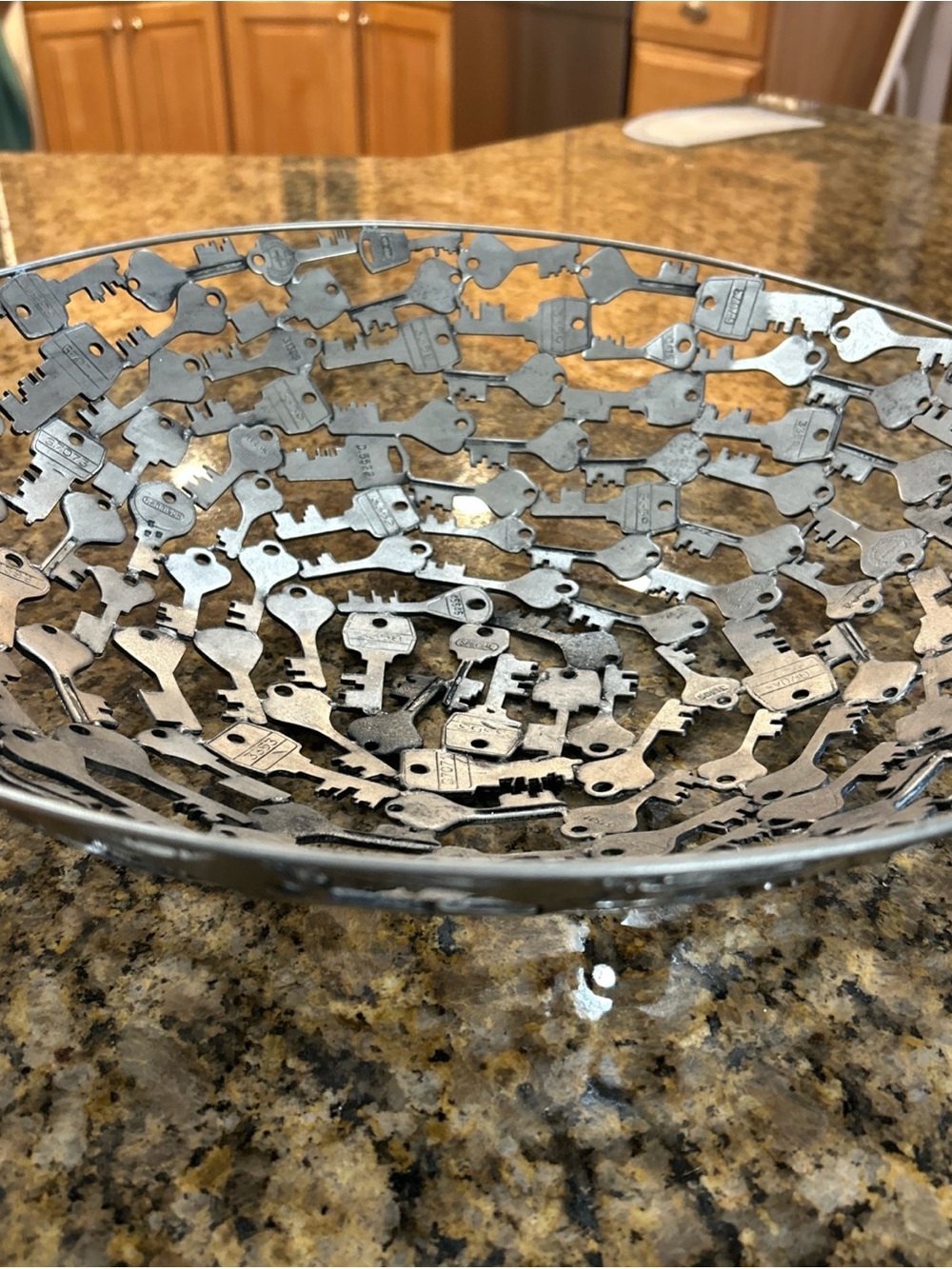 Vtg Unique Handmade Metal Keys Bowl Industrial Modern Art Sculpture Decor 15”.